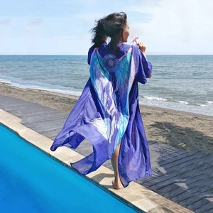 Tunic Beach Pareo Dress Cover up Plus Size, Kaftan Swimsuit Cover up Beach Kimono Beachwear