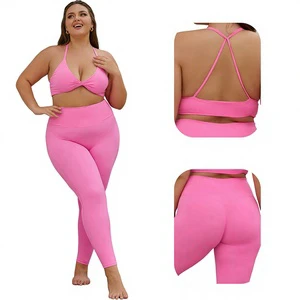 European and American Plus Size Solid Yoga Suit Women's High Waist Sports Tight Naked Quick-drying 2-Piece Fitness Suit
