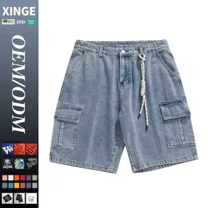 2026 New Breathable Straight Leg Solid Color Washed Denim Shorts Custom Logo American Retro Style Summer Casual Denim Shorts