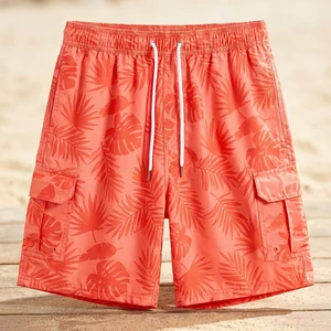 Men's Quick Dry Beach Swim Trunks Printed Cargo Swim Shorts with Pockets Custom Logo Summer Swimwear for Vacation