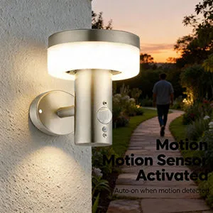 Landscape Waterproof Stainless Steel Round Shape Pc Shade Motion Sensor Led Wall Lights for Home Outdoor Solar