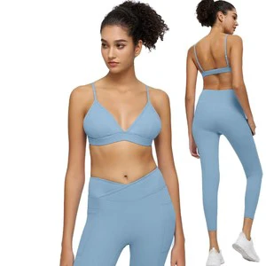 M069 Women's Casual Sport Yoga Bra High Stretch Spandex Light Support Deep V Triangle Cup Padded Spaghetti Strap Breathable