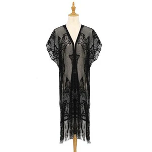 Best Selling Women's Cape Sexy Lace Design With Embroidered Butterfly Beach Cover up Solid Color Bikini Cover-ups
