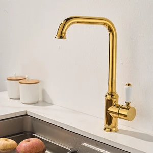Luxury Retro Antique Gold Brass Kitchen Sink Faucet Hot Cold Mixer 360° Rotation Deck Mounted Tap for Hotel Villa Wholesale