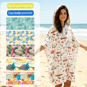 Summer Floral Sand Proof Quick Dry Compressed Antimicrobial Surf Poncho Printed Ant Waffle Hooded Changing Robe