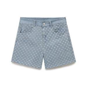 Hot Sale Women's High Vintage Straight Casual Denim Shorts Summer Wear Polyester/Cotton Blend Cut-out Embroidered Cowboy Custom