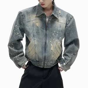 Custom High Quality 100% Cotton Denim Jacket for Men Winter Work Coat with Front Logo Position Windproof Thick Turn-down Collar