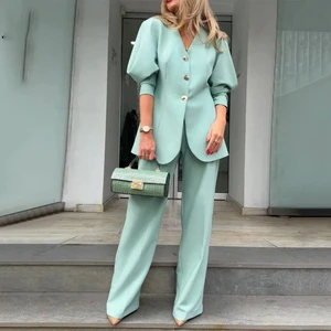 2024 Spring New Women's Fashion Elegant Blazer Sets Elegant Blazer Pants Lantern Sleeves Loose Suit For Commuting Temperament