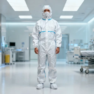 En 13034 Dustproof Non Woven Type 5 6 Disposable Hazmat Suit Ppe Kits Protective Coverall Disposable Protective Overall