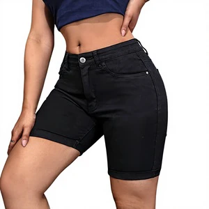 Comfortable High Elastic Denim Shorts Women Vintage Fashionable Black Skinny Straight Cotton Washed Quick Dry Breathable Waist
