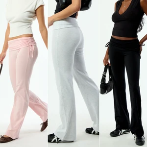 Lightweight Cotton Spandex Flare Pants High Stretch Ruched Foldover Waist for Yoga Pilates Beach Vacation Bell Bottom Trousers