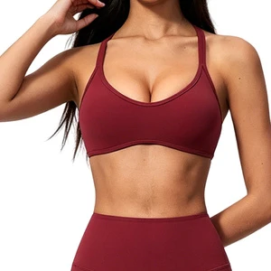 Women's Breathable Quick Dry Off-the-Shoulder Neckline Running Sports Top Medium Support Yoga Bra Front Logo Polyester/Nylon