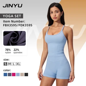Custom OEM Women's Halter Tank Yoga Set Spandex High Elastic Soft Athletic Activewear Shorts Suit