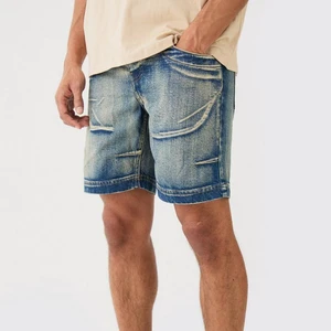 Men's Vintage Distressed Denim Shorts Mid Waist Straight Leg Gym Streetwear Casual Summer Cotton Pockets Breathable Woven Fabric