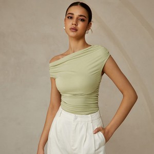 Custom Women's Asymmetrical Neck Sleeveless Lightweight Breathable Hole Organic Sustainable Bamboo Fiber T-Shirt Made China