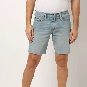 Men's Light Wash Denim Shorts Straight Leg Mid Waist Raw Edge Casual Summer Cotton Denim Shorts