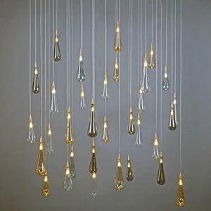 European Minimalism Style High End Glass Hanging Lamp Raindrop Spiral Crystal Chain Chandelier for Interior Custom Light Project