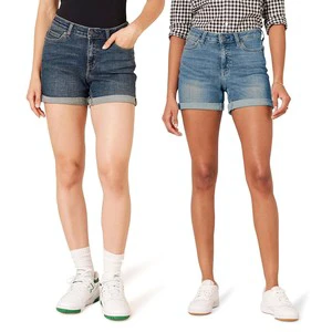 Women's High Waist Regular Fit Stretch Denim Shorts | Breathable Cotton Blend Casual Hot Shorts with Rolled Cuffs Hole Detail