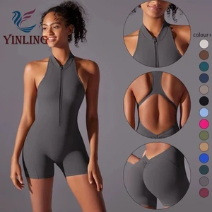 OEM Sportswear Wholesale Hot Sale Summer Zipper Yoga Jumpsuit Female Fitness Tight Sports Jumpsuit Sleeveless Women Jumpsuit