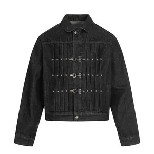 American Retro Autumn and Winter Original Cow High End Pleated Metal Buckle Design Men's Short and Wide Denim Jacket