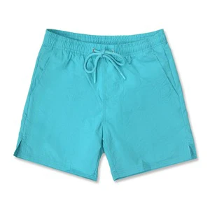 Solid Color Quick Dry Men Swim Trunks, Drawstring Pocket Split Hem Beach Board Shorts