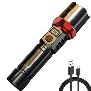 New Telescopic Zoom USB Rechargeable Digital Power Display White Laser Flashlight Outdoor LED Torch Light Tactical ABS IP54