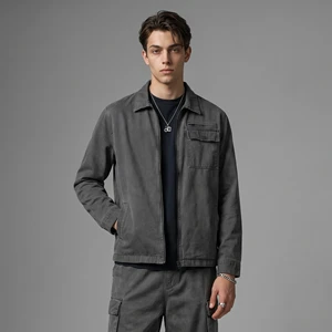OEM Custom Denim Jacket Men's Vintage Washed Lapel Collar Zip up Outerwear Multi Pocket Long Sleeve Casual Streetwear Jacket