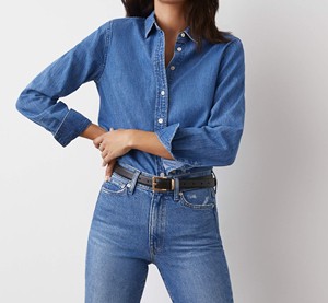 Denim Factory Custom Ladies Long Sleeve Tops Blue Jean Shirts Luxury Spring Autumn Denim Jacket Shirt For Women