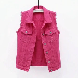 T26145 Chest Big Pocket Button Denim Vest Women's Summer Casual Loose Fit Sleeveless Windproof Breathable Jacket
