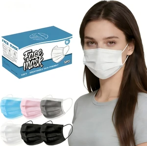 Disposable Protective Face Masks 50 pcs 3 Ply Blue Breathable Masks with Flexible Nose Bridge for Everyday Protection