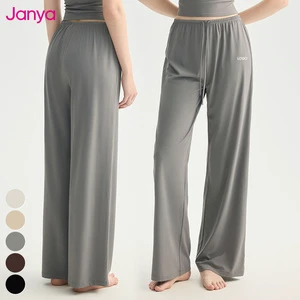Janya Custom Logo Solid Breathable Lightweight Loose Yoga Fitness Pants Women's Spandex/Nylon Straight Wide Leg Sports Pants