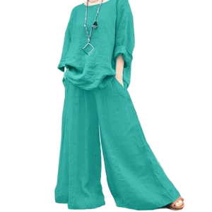 Spring Autumn Women's Plus-size Casual Fashion Suit Solid Color Polyester Cotton Eco-Friendly Breathable Ankle Long Sleeve