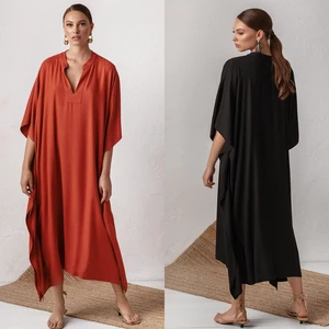 Silky Polyester V-Neck Resort Robe Bikini Beach Shirt Beach Cover up