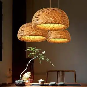 Highest Quality Handwoven Traditional Natural Bamboo Lampshade Wholesale Best Sale Decor Wicker Chandelier Decor Lights
