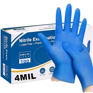 4 Mil Custom OEM Logo Blue Pure Nitrile Disposable Safety Gloves Anti-Slip Flexible Tear-Resistant Silicone-free Powder-free