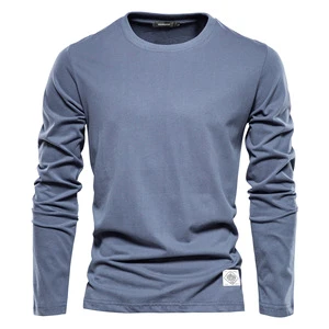 Men's new long-sleeve solid color t Trendy casual sports outerwear round-neck pure cotton base shirt tops wholesale