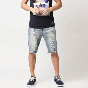 Men's Denim Shorts Deep Blue Raw Look Jean Shorts Formal Casual Hybrid Summer Bottoms Contrast Stitching