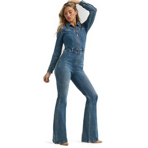 Women's 2025 X Lainey Retro Western Streetwear Denim Jumpsuit High Waist Stretch Flare Catsuit Skinny Fit Breathable Front