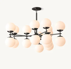 Elegant Brass Material Six-Arm Glass Ball Pendant Light Middle Sizer Lamp for Hotel Mobile Homes Restaurants Offices Room Spaces