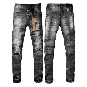 AAA Quality Ripped Mens Jeans Slim Fit Bolt Thunder Jeans Streetwear Pour Hommes Men's Designer Jeans