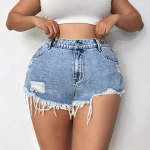 Women's Summer Skinny Streetwear Denim Jean Shorts High Waist Distressed Button Closure Eco-Friendly Soft Durable Fabric