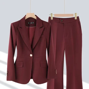 Women's Plus Size Business Office Jacket Pants Set XL Single Button Closure Suit with Button Decoration for Commuters