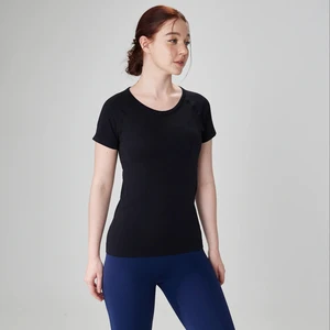 Solid Women's Yoga Crop Top Black Short Sleeve Gym Tops Print Sports Seamless T-Shirt Compressed Slim Fit Knitted Fabric