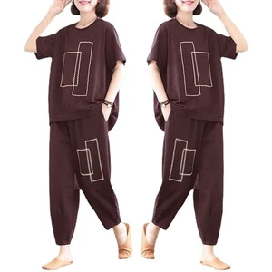 Wholesale Custom Plus Fat Size Sports Leisure Suit for Overweight Women, Mothers' Summer Clothes Loose Fit Slim Two-piece Set