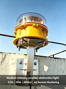 LED Medium Intensity Aviation Obstacle Warning Light,2000cd,IP66 Waterproof,4G IoT Monitoring for Steel Structures & Bridges