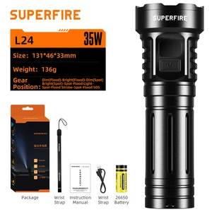 SUPERFIRE L24 Flood-Spot Integrated Dual-Mode Aluminum Alloy LED Flashlight-2350 Lumens 230m Beam Battery Percentage Display