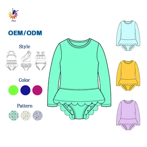 Custom UV Protection Girls Beach Swimsuit Quick Dry Long Sleeve Girls Swimsuit Children Swimwear Heat
