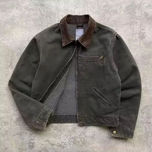 Custom Streetwear Vintage Washed Hooded Denim Jacket Breathable Waterproof Eco-Friendly Plus Size Zip-Up Men's