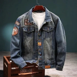Cross-border American Vintage Casual Denim Jacket Men Autumn Winter Thickened Loose Trendy Brand High-end Embroidered Workwear