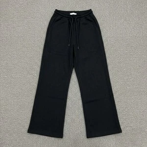 Premium Women Minimalist Straight Leg Joggers Solid Black Loose Sweatpants Soft Warm Fleece Casual Fitness Lounge Bottoms